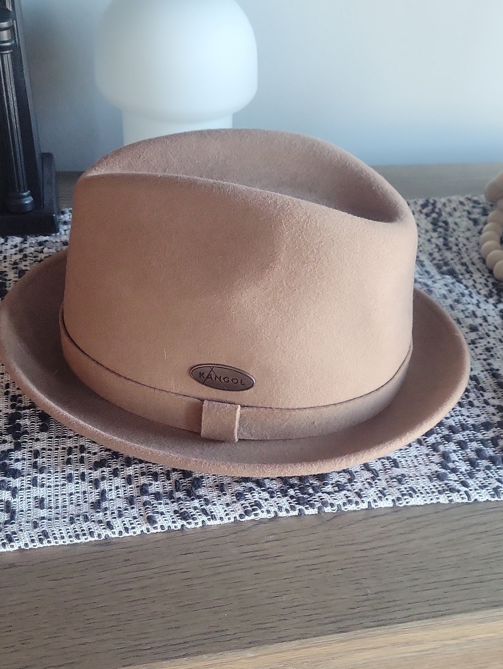 Kangol Tan Wool Felt Fedora with Ribbon Band